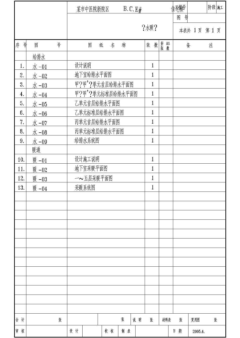 【浙江】某市医院宿舍住宅楼给排水设计施工图