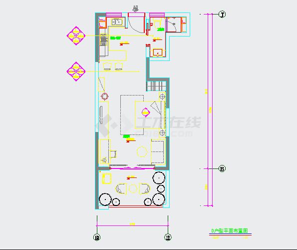 【上海】小型现代简约风格一居室室内装修施工图（含效果）-图一