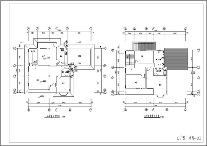 某别墅给排水设计CAD基础平面布置参考图_图1