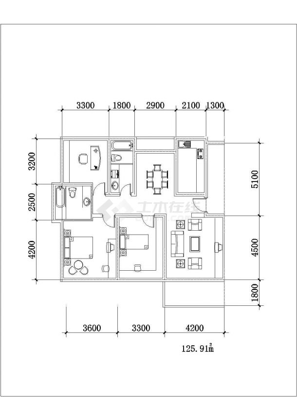 多种不同面积住宅户型图设计方案图-图一