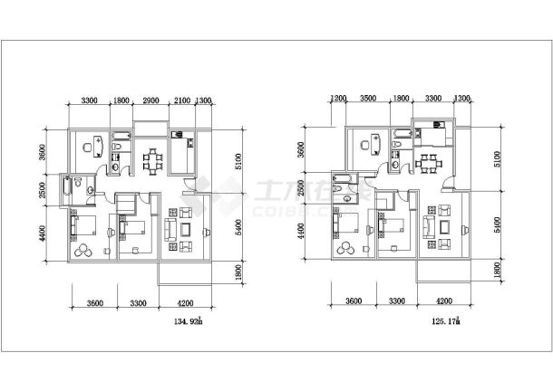 多种不同面积住宅户型图设计方案图-图二