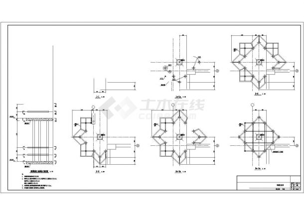 八角形轻型钢结构茶亭结构设计施工图-图一