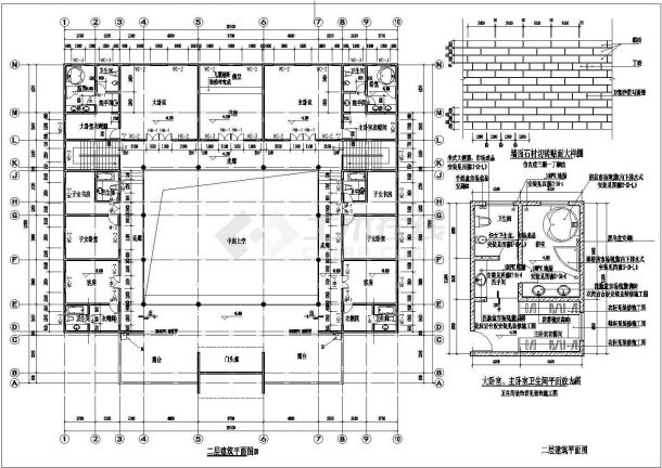 二层仿古四合院建筑设计施工图，带效果图-图二