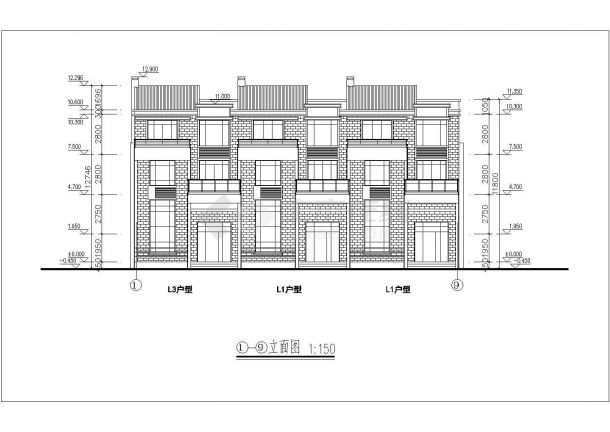 四种三层联排别墅CAD方案图-图一