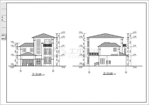 某地3层框架结构4套别墅建筑方案图-图一