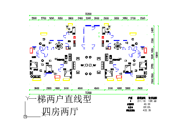 板式高层一梯两户户型图(211/211)_图1