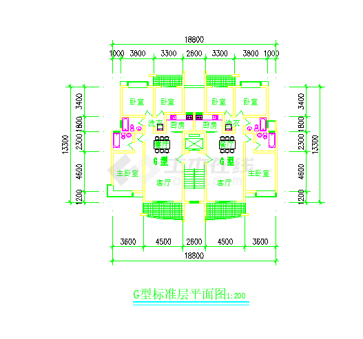 板式高层一梯二北梯户型图（120）-图二