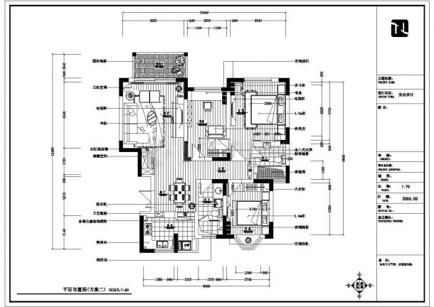 某住宅小区三室两厅室内装修设计施工图-图二
