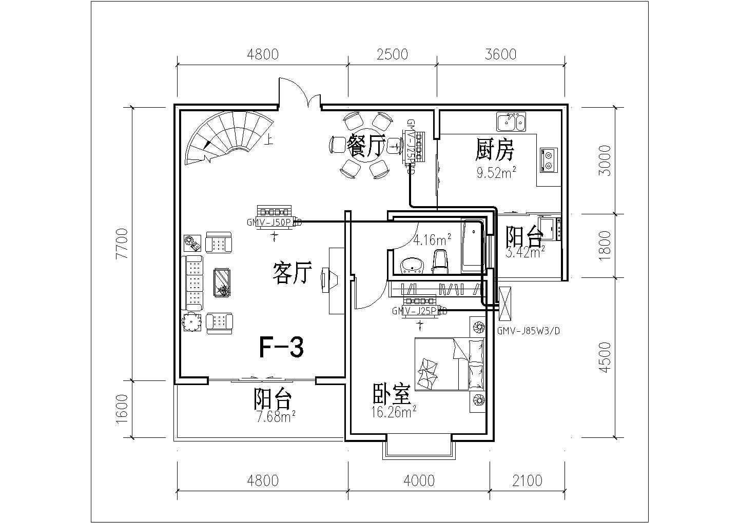 几种户型住宅空调方案图，含设计说明