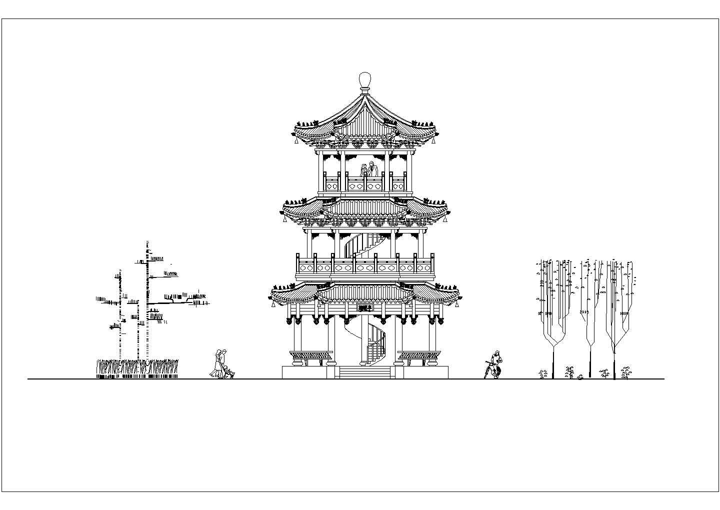 新疆某山庄三层六角阁建筑设计施工图