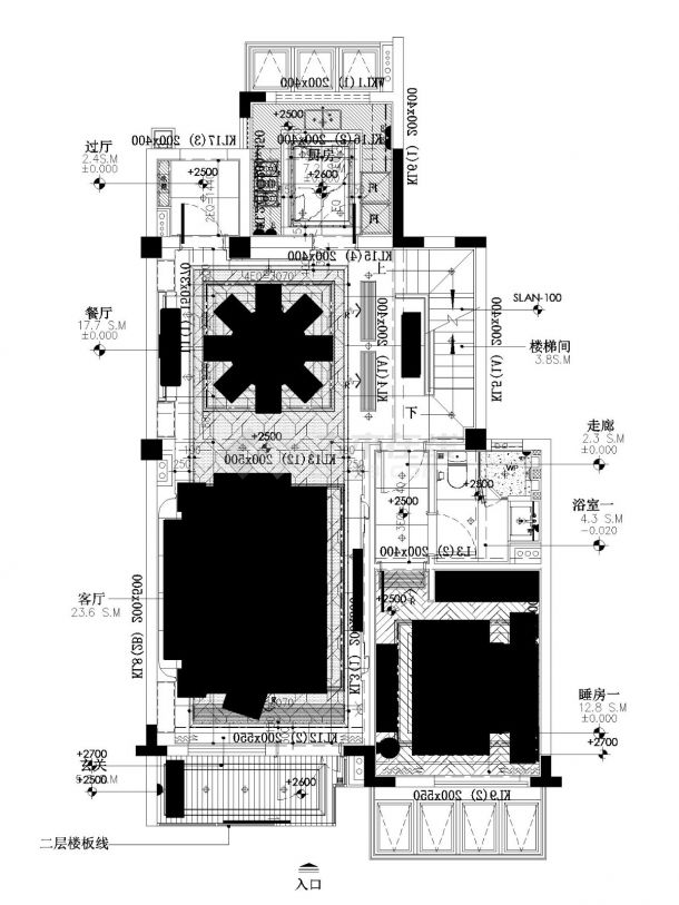 叠墅户型A四拼平面图(一层)-图二