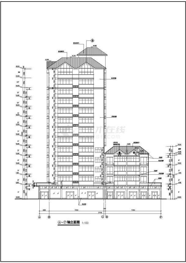 某地十三层框架结构小高层商住楼建筑设计施工图纸-图二