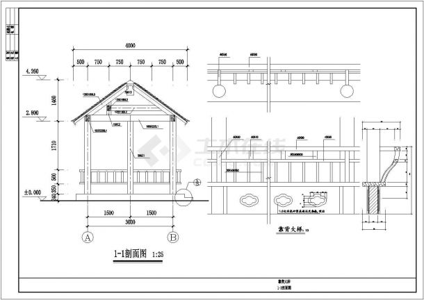 青岛市某经典公园六角休闲木亭施工CAD布置图-图二