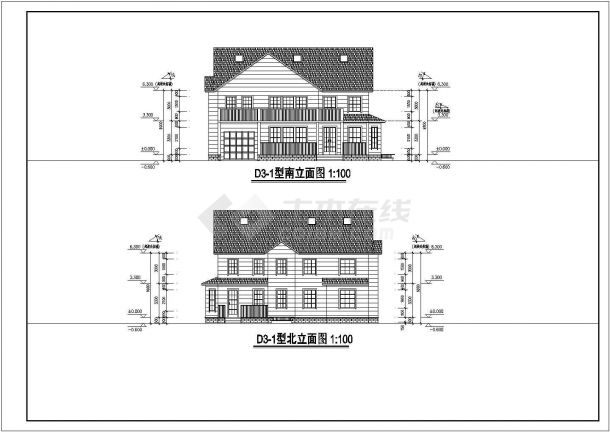 某D3型别墅建筑结构图，共12张-图一