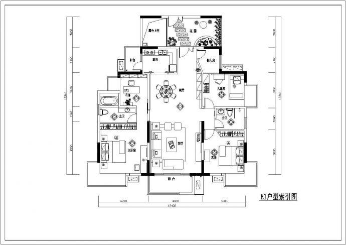 某住宅五室户型样板房装饰工程施工图_图1