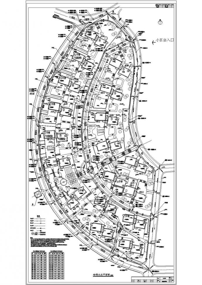 广东某公寓给排水管道施工总平面图_图1