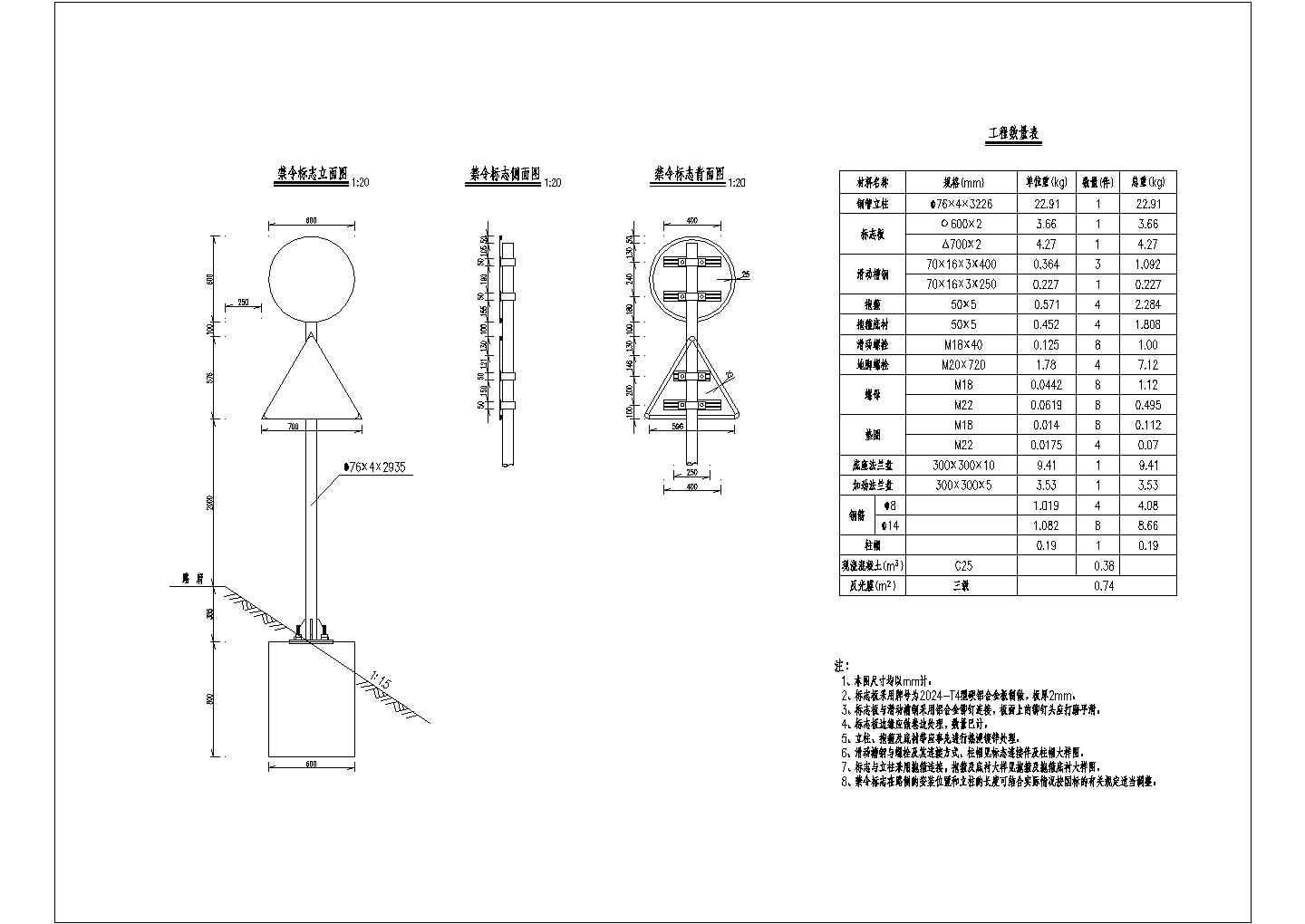 道路交通工程单柱式标志结构设计图详图