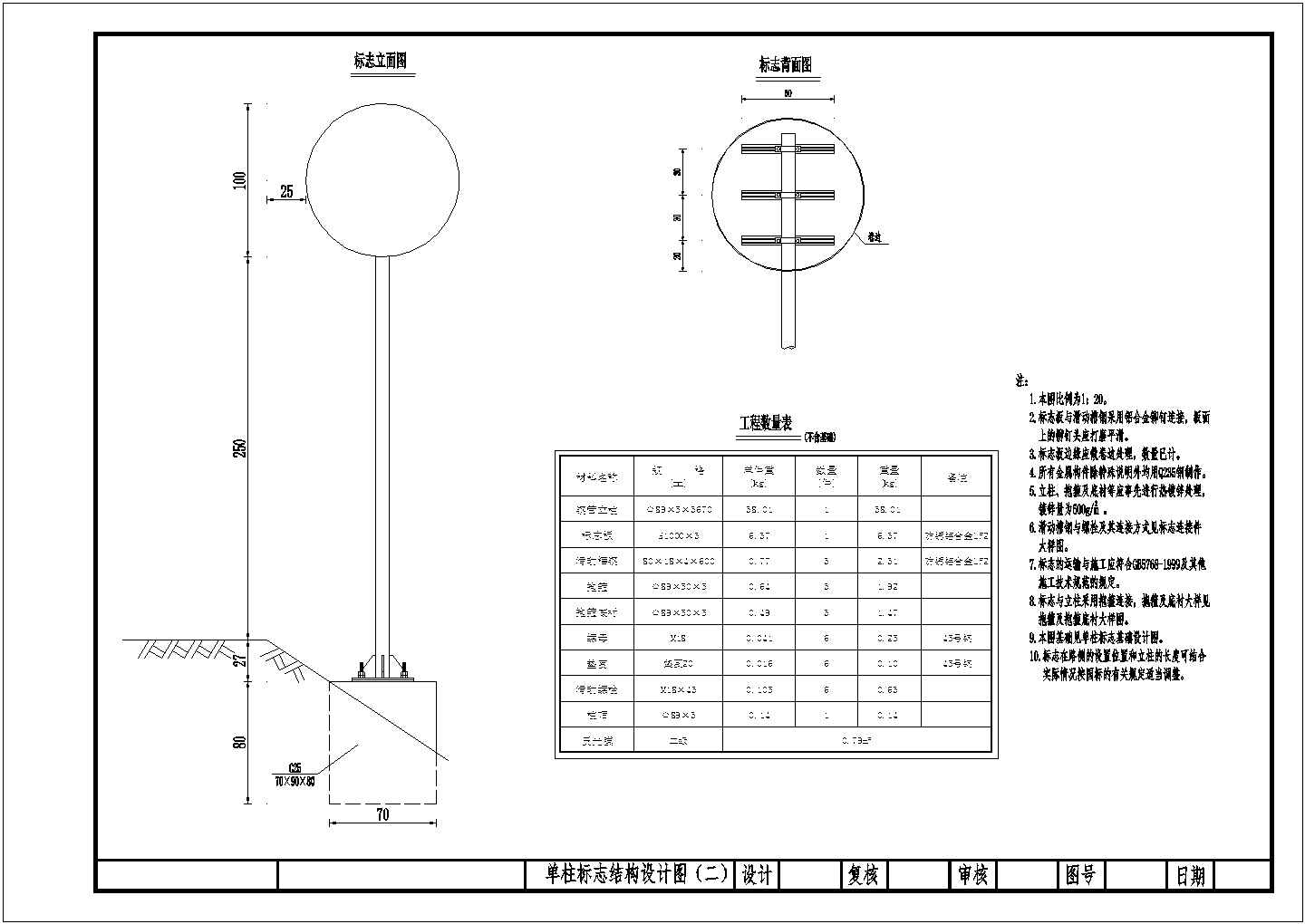 单柱标志结构设计节点构造详图