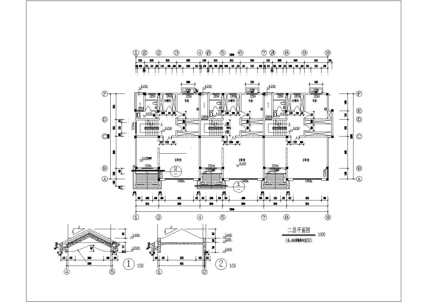 三层框架结构独立联排别墅建筑施工图