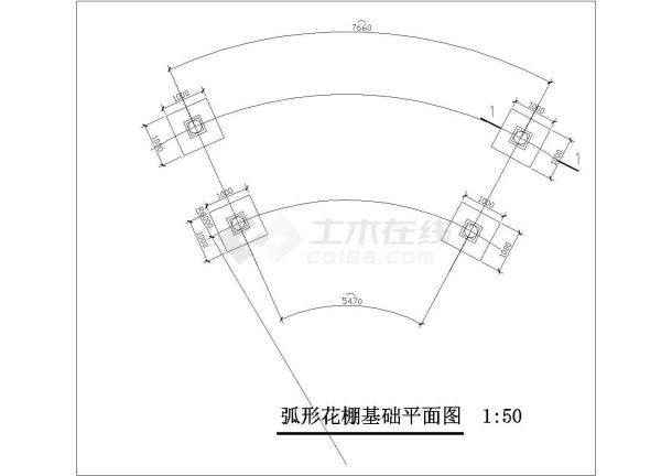 可直接使用弧形花架旧CAD布置图-图一