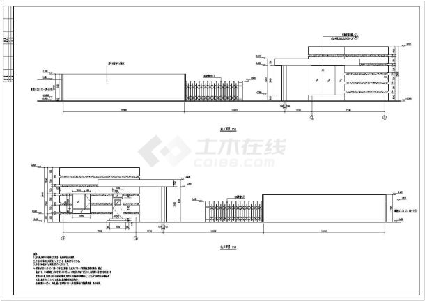 某公司大门、围墙、传达室建筑设计施工图-图一