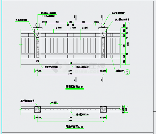 园林景观铁艺围墙CAD详细施工图-图一