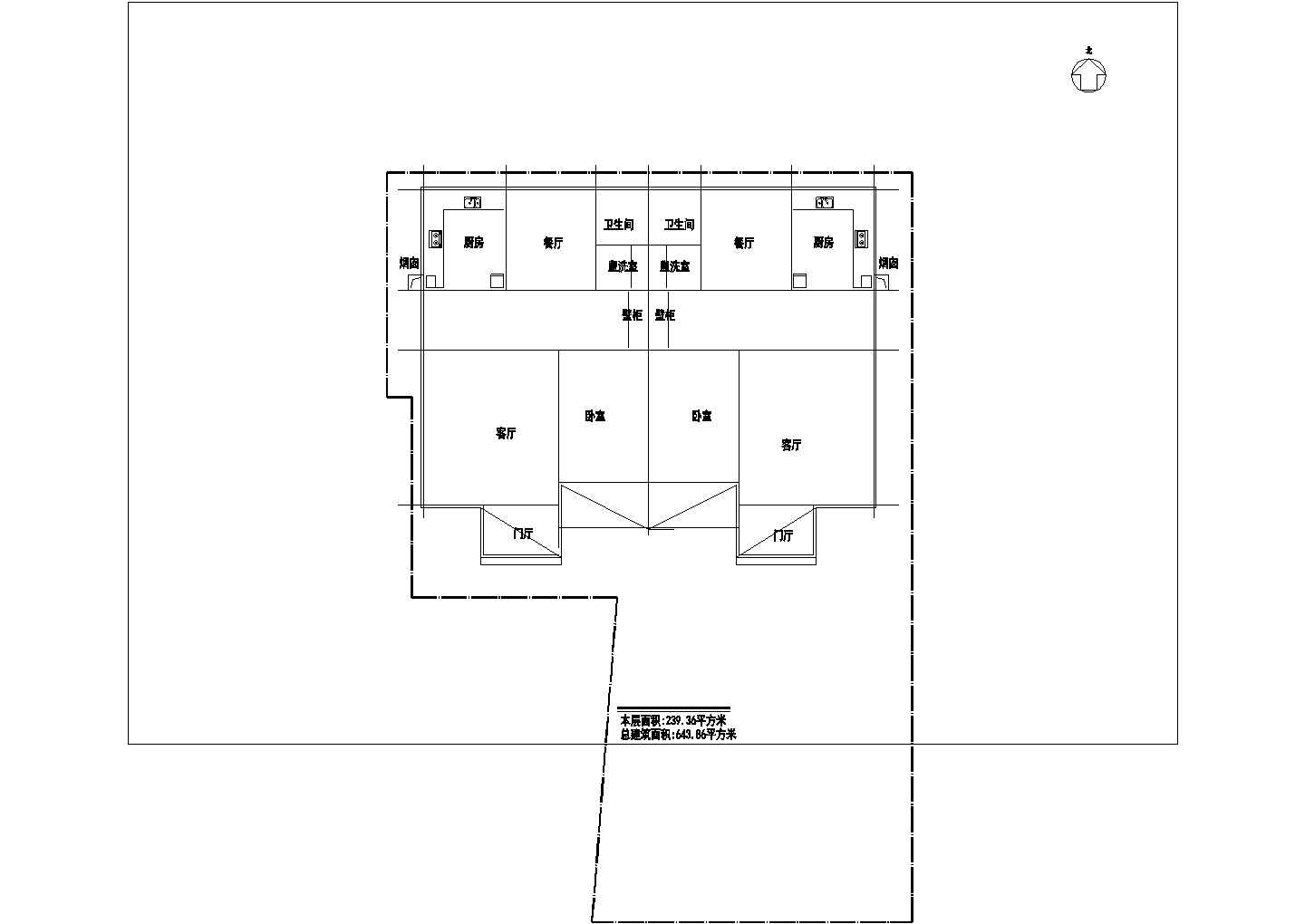 某地三层双拼别墅设计图（总建筑面积643平方米 含平立剖面）