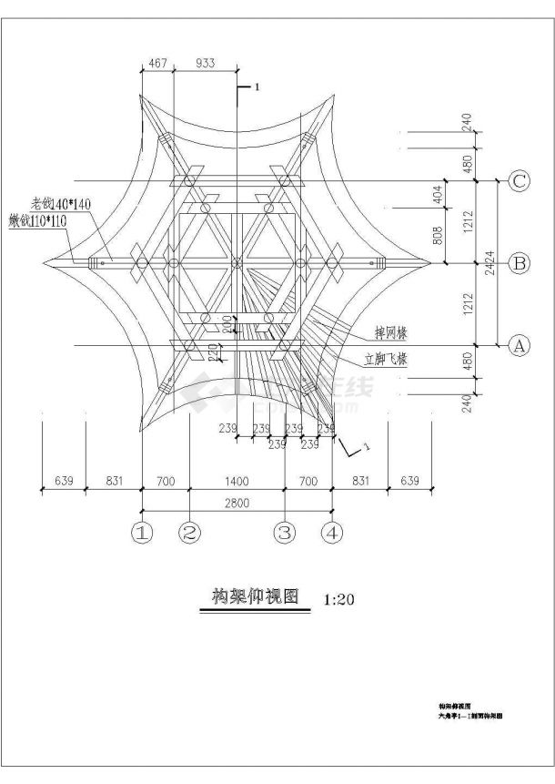 木结构六角亭CAD示意图-图二