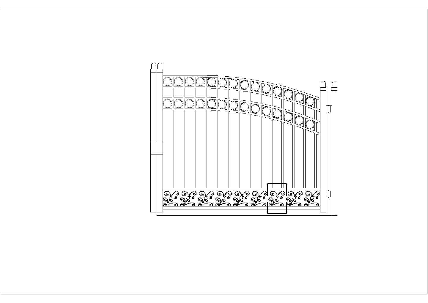 造型铁艺大门施工cad图（铺装图）