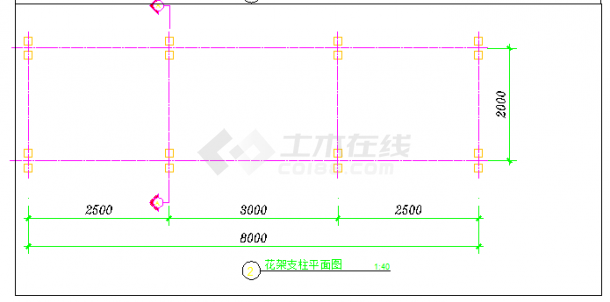 条形花架施工cad图，节点详图-图二