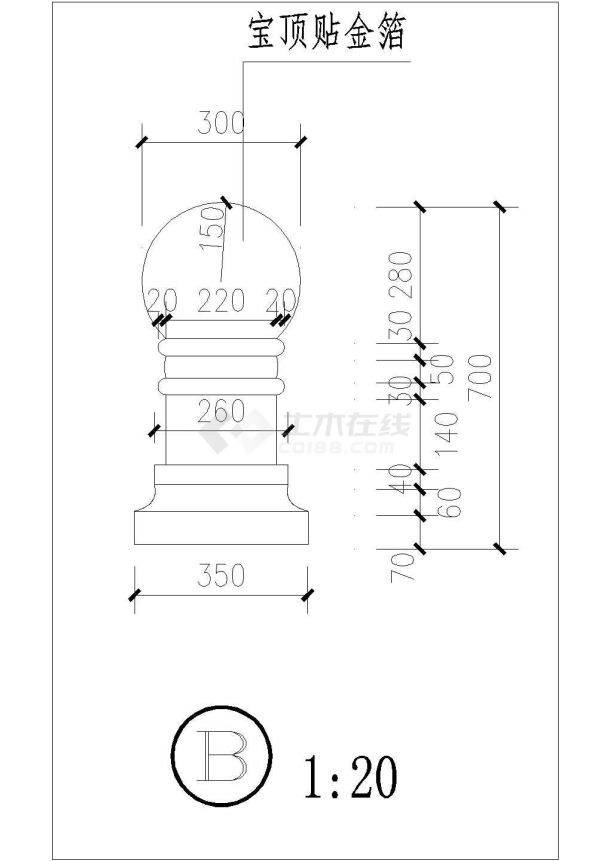 某公园仿古六角亭施工cad图-图一