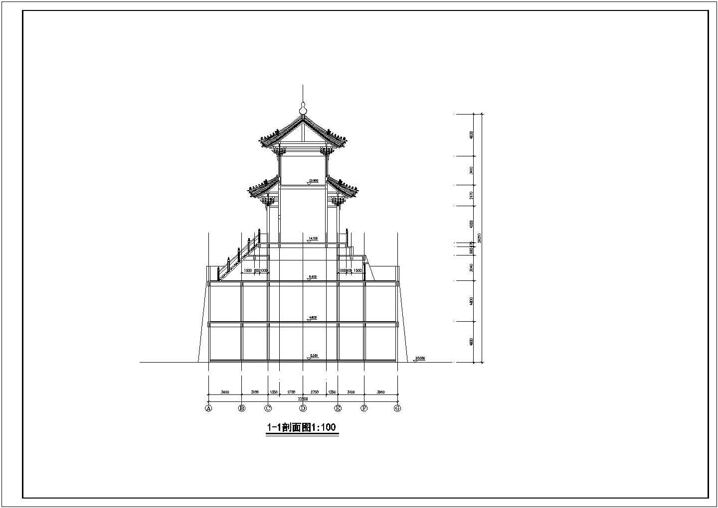 景观塔楼施工剖面CAD参考图