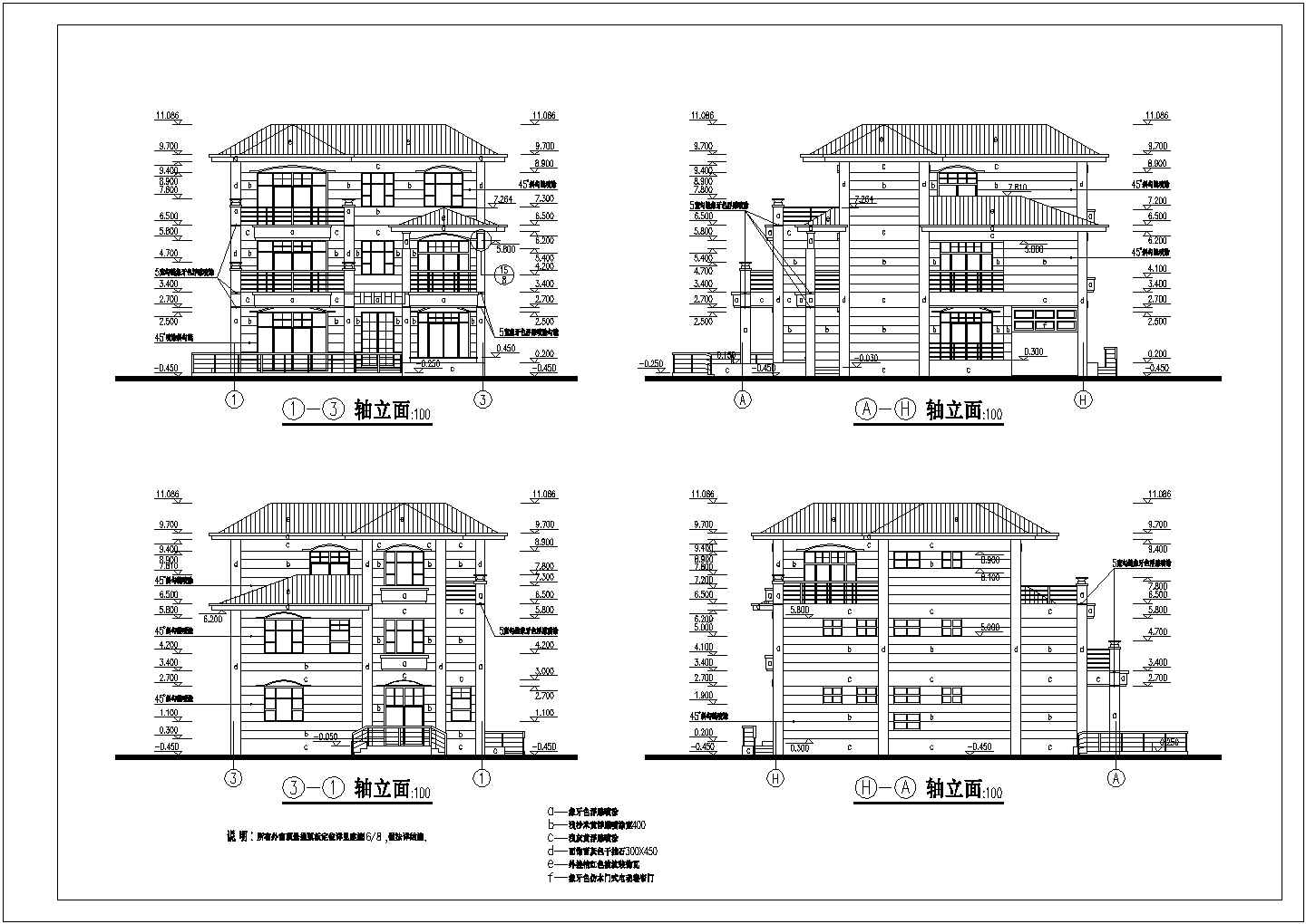 深圳某地三层框架结构别墅建筑设计施工图纸