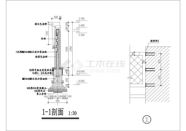 景墙施工cad图，含设计说明-图二