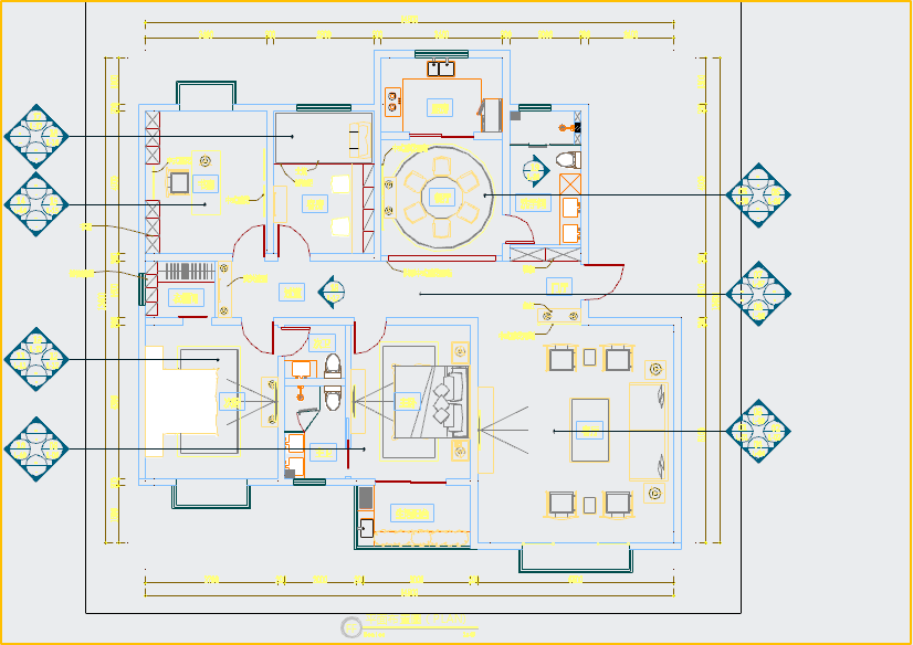 【山西】精品160平现代中式风格四居室室内装修设计施工cad图（含效果）