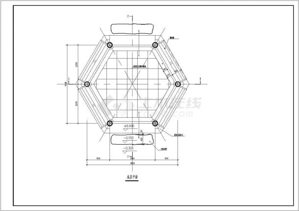 某精致古建六角亭设计施工CAD布置图-图二