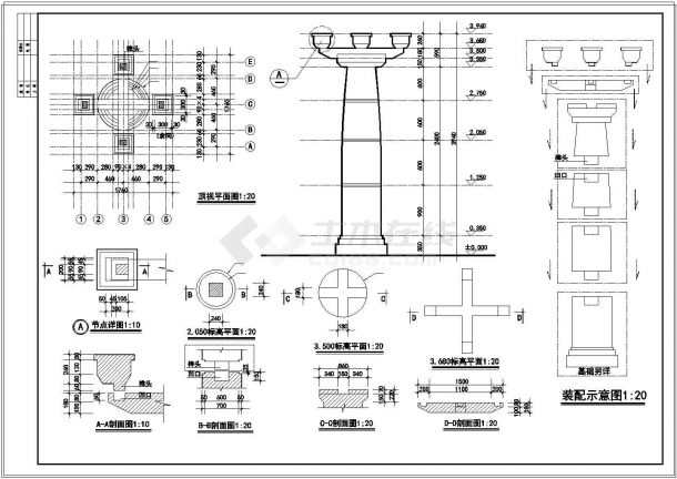 某公园仿古风格斗拱柱施工cad图-图一