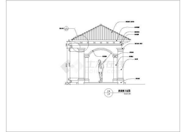 某地区欧式景观拱廊设计施工详图（7张）-图二