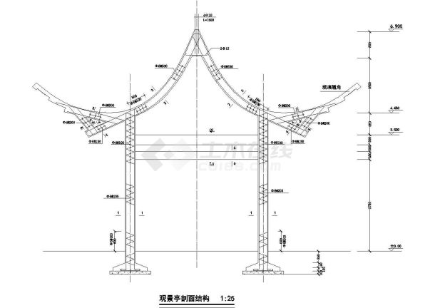 景观亭施工cad图，共16张图-图二