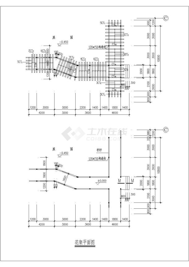 园林花架施工cad图（花架横梁顶面埋件）-图一