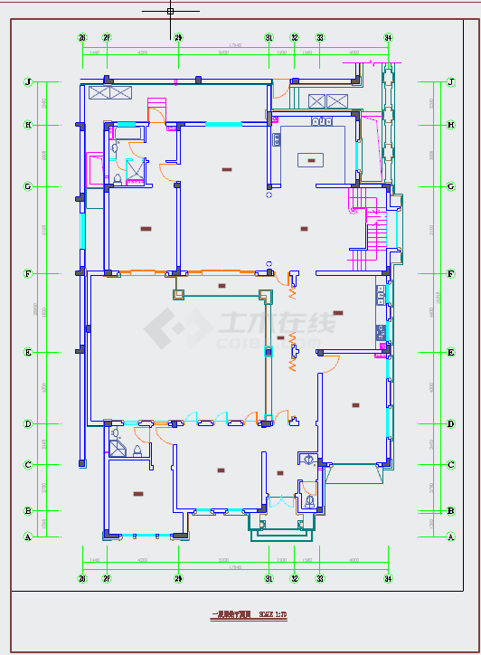 【杭州】精品典雅欧式风格两层别墅样板间装修施工CAD图-图一