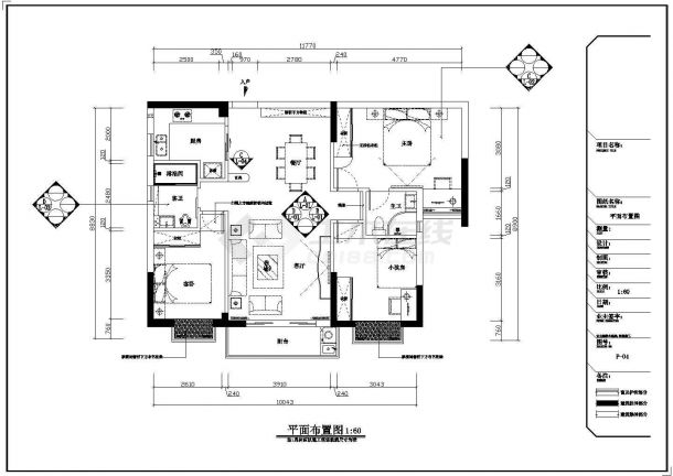 【东莞】名师设计浪漫简欧风情三居室样板间装修施工CAD图（附效果）-图一