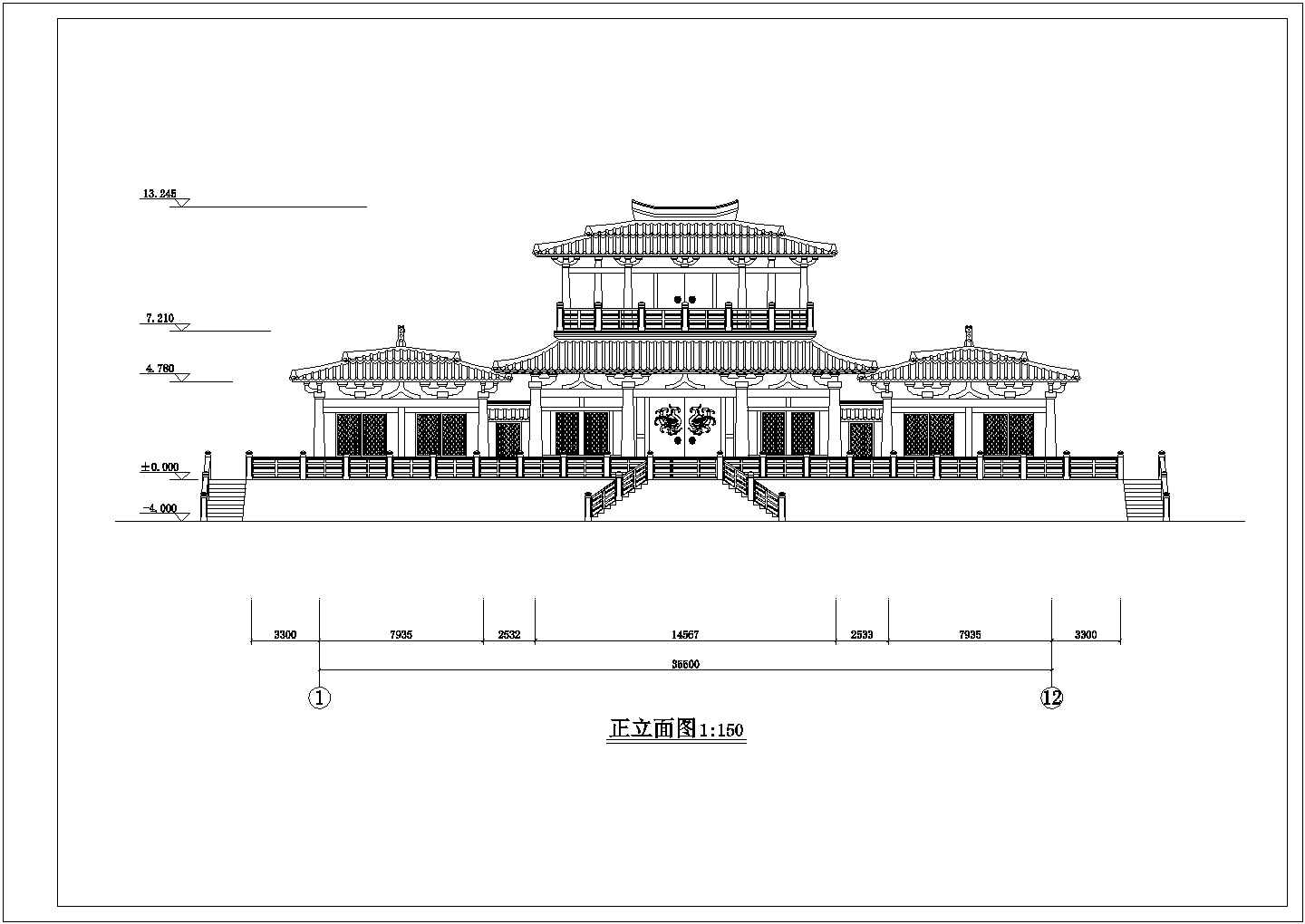 汉代庄王阁建筑cad方案图