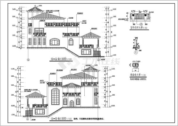 某地三层欧式风格别墅建筑设计施工图-图二