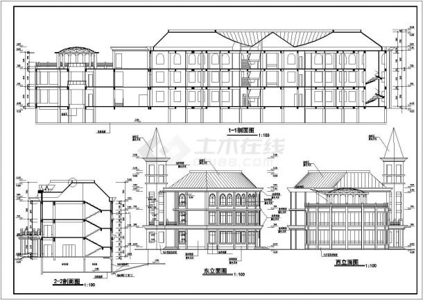 某小区三层框架结构会所建筑设计施工图-图二