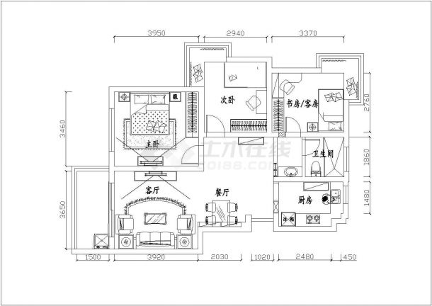 某住宅小区三室二厅家装设计施工图-图一