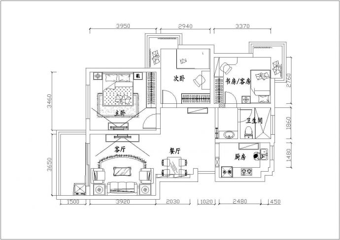 某住宅小区三室二厅家装设计施工图_图1