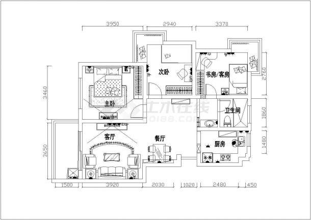某住宅小区三室二厅家装设计施工图-图二