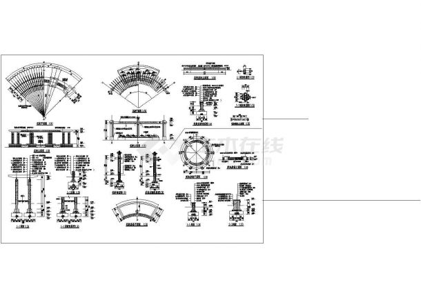某地圆弧形花架和花池建筑设计施工图-图一