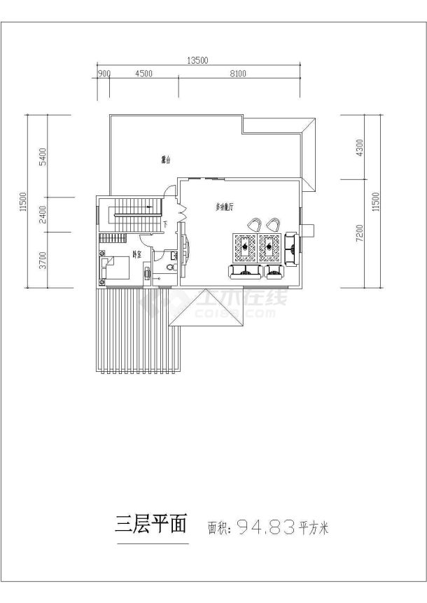 [方案]三层独栋别墅户型图(185/152/95)-图二
